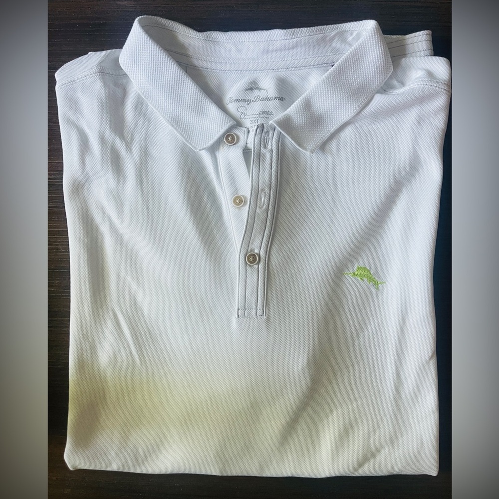 Tommy Bahama Emfielder Supima White Tech Polo Shirt Size 3XT - Picture 2 of 4
